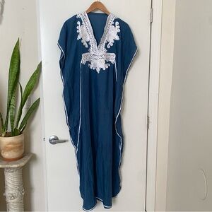 Moroccan Kaftan with White Embroidery